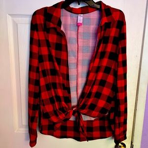 Flannel front tie shirt